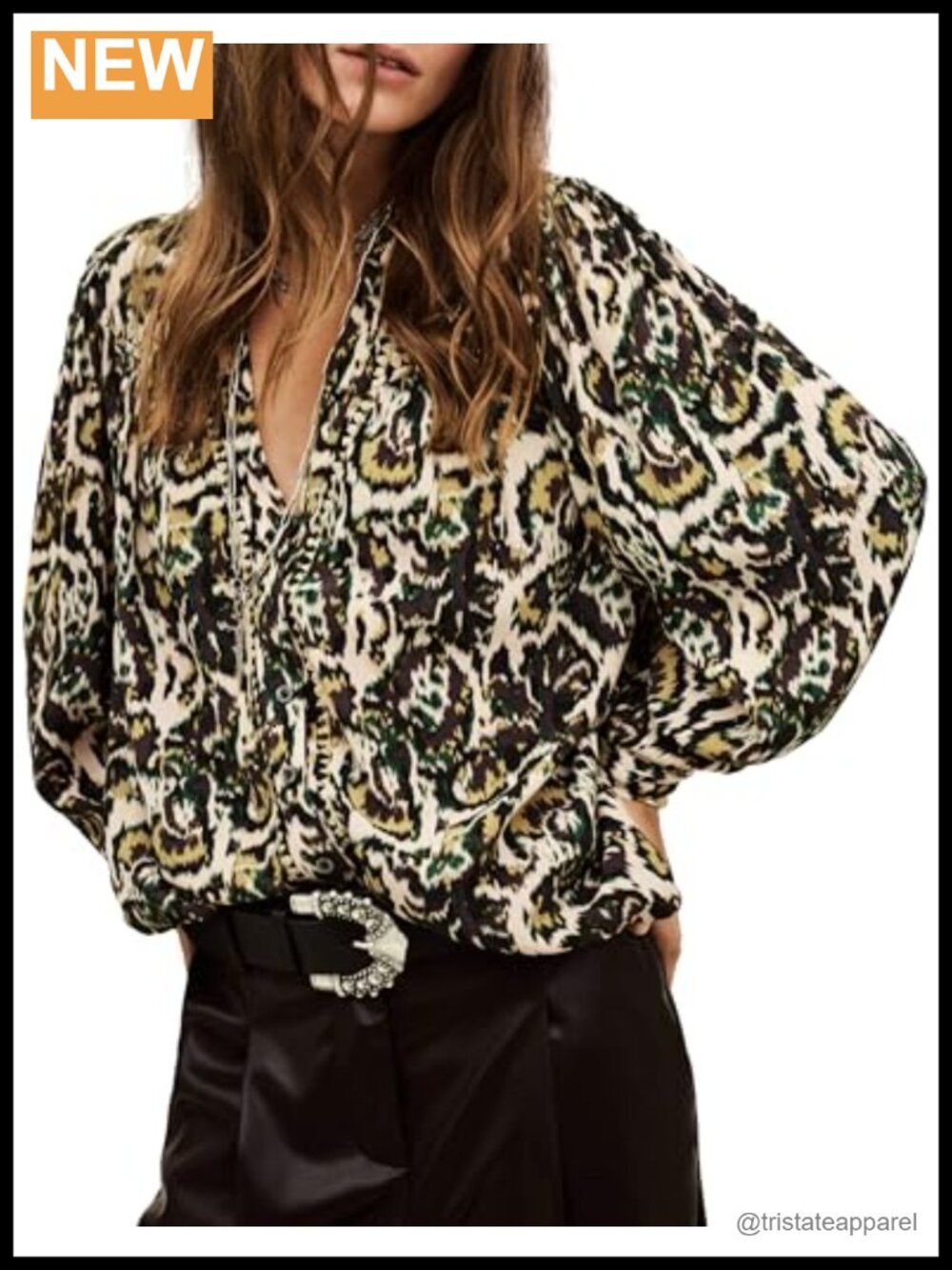 Bohemian Floral Blouse V-Neck Long Sleeve Button Front 100% Viscose